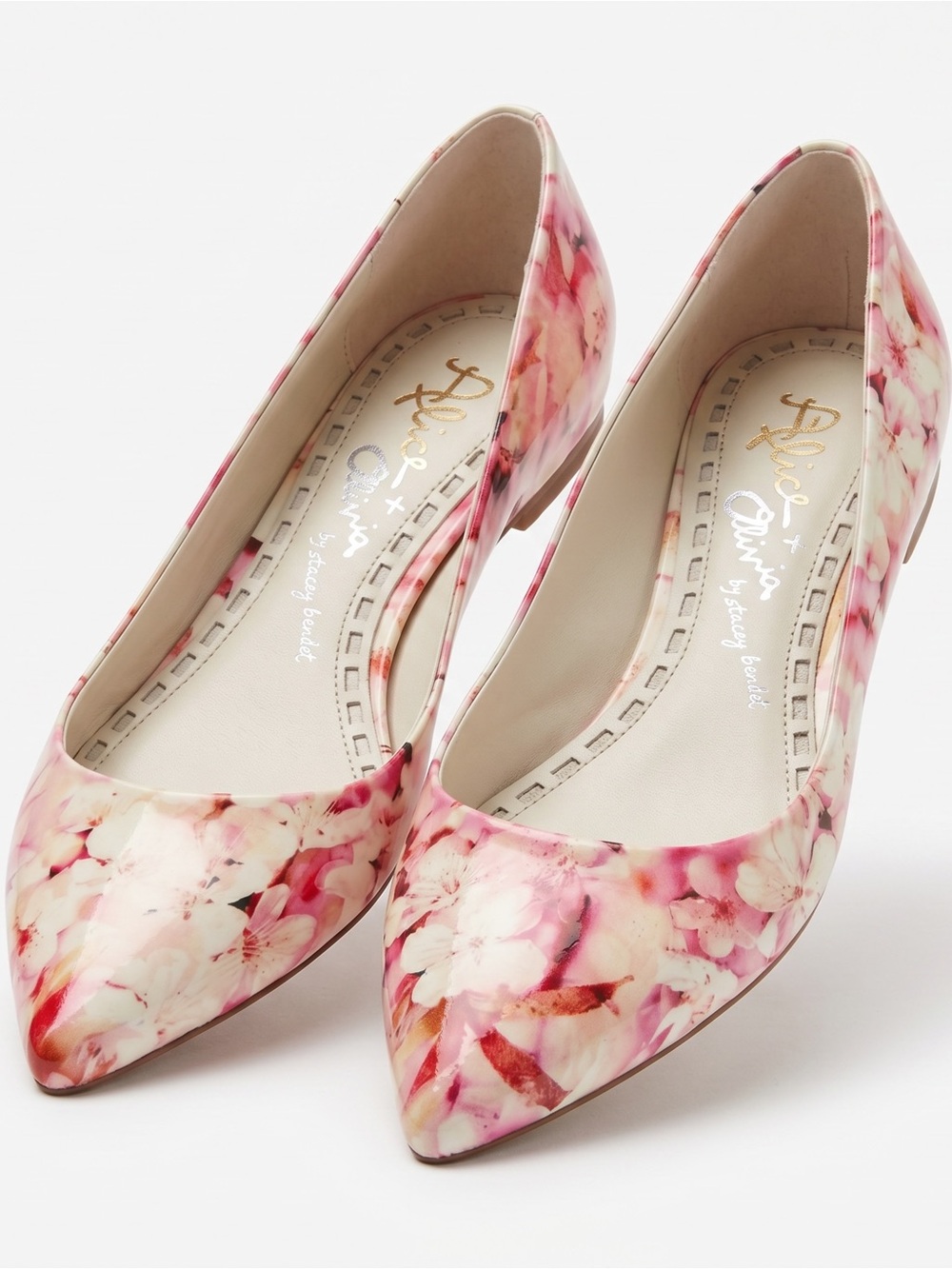 Alice + Olivia Floral Cherry Blossom Patent Leather‎ Pointed Toe Flats Pink 38